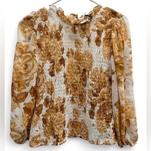 Women's NWT Express Smocked‎ Floral
Long Sleeve Blouse Size Medium Gold